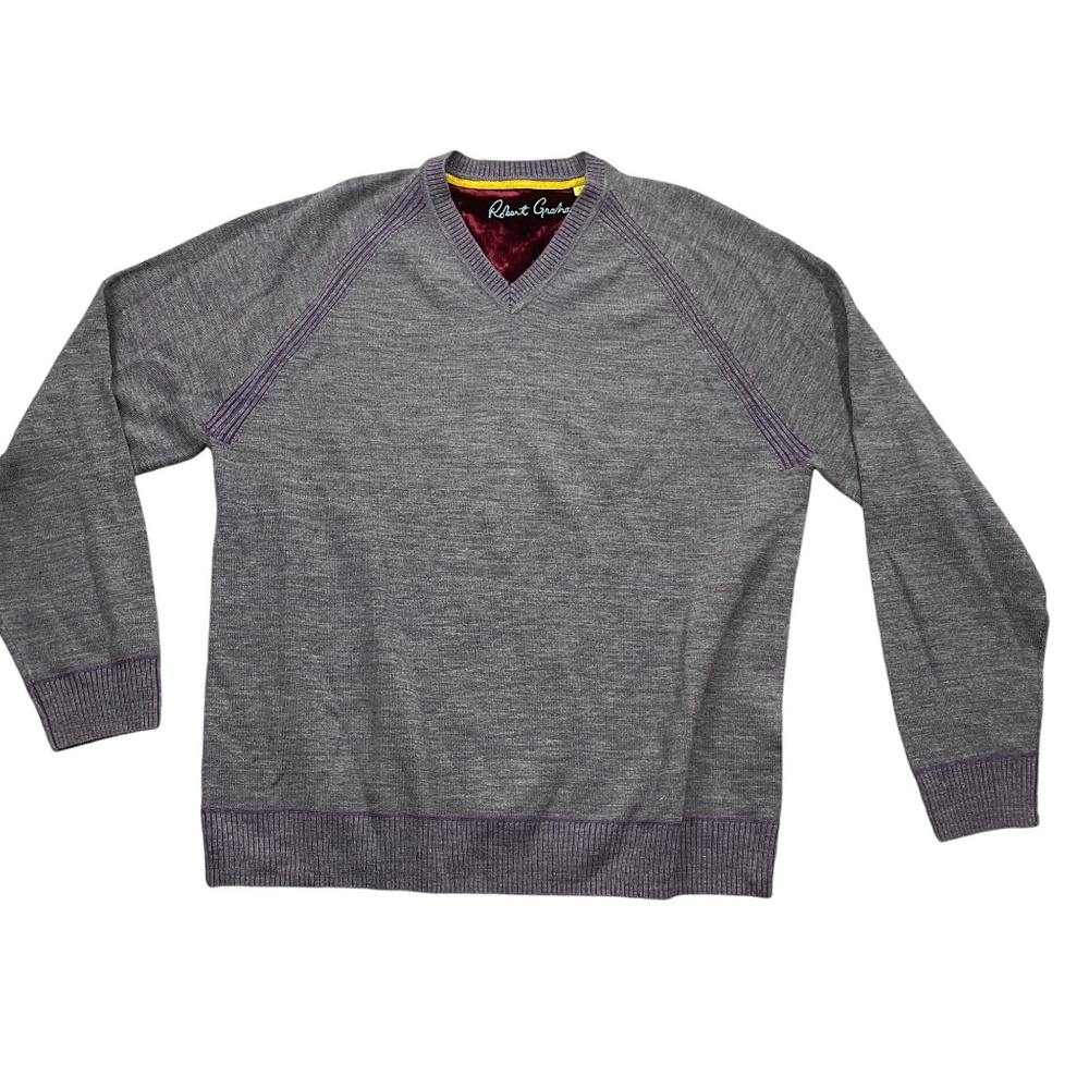Robert Graham‎ XL Gray V Neck Sweater Wool Cashmere Long Sleeve